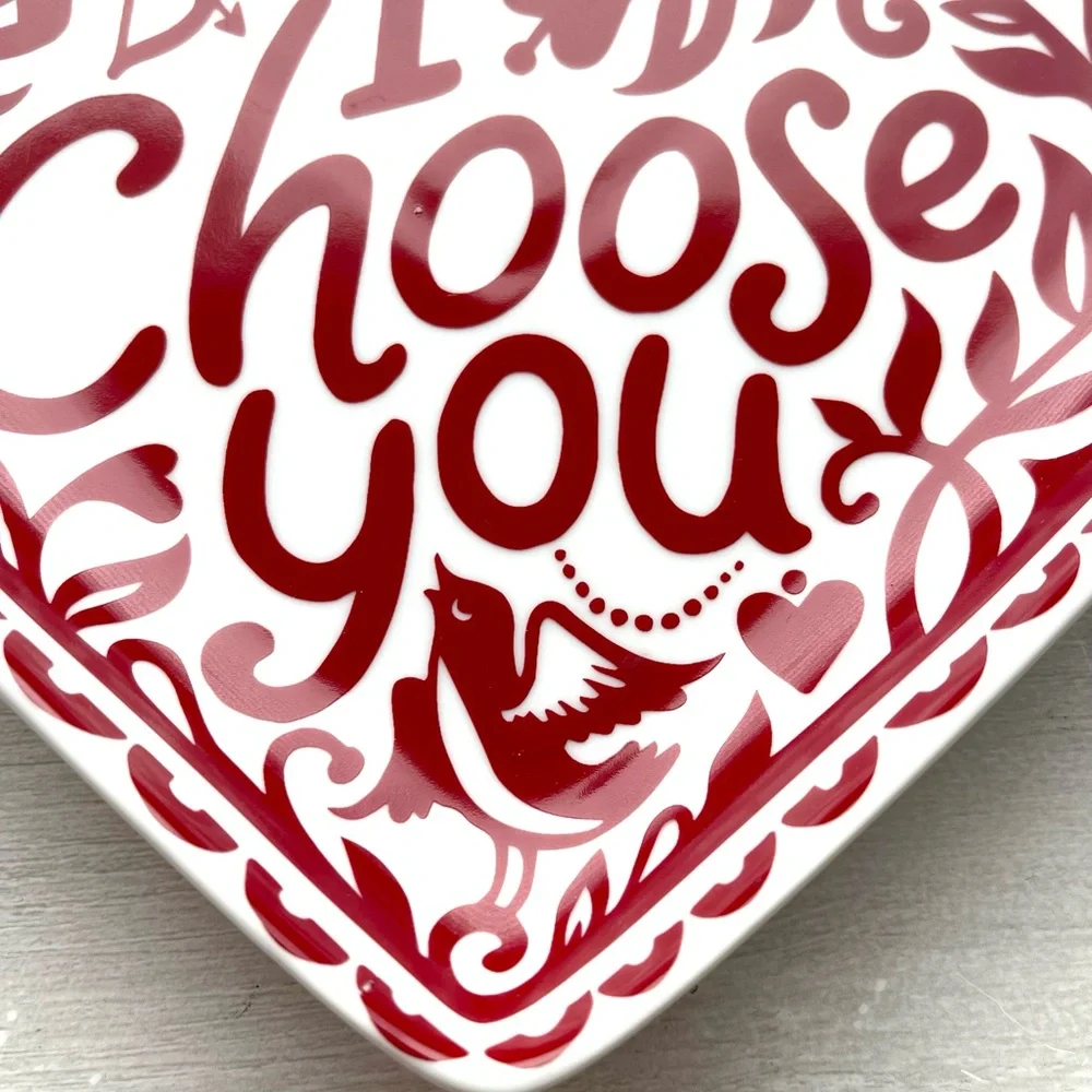 CRATE & BARREL KATE FORRESTER “I CHOOSE YOU” Ceramic Heart Plate VALENTINES DAY